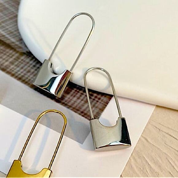 Silver Lock Safety Pin Earrings, Minimalist, Dainty, Gift For Teenager